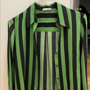 Alice + Olivia Black and Green Vertical Stripe Shirt